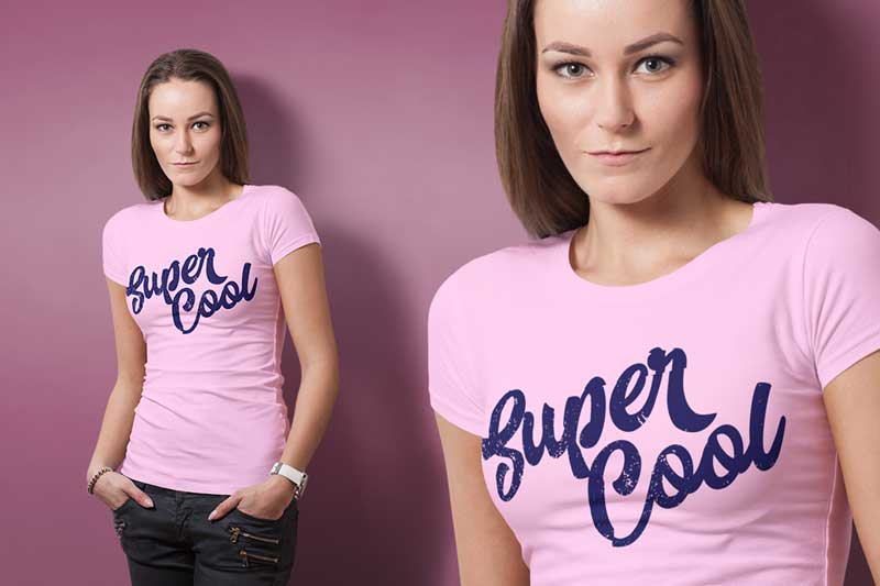 Crew Neck T shirt Mock up Female Version 1