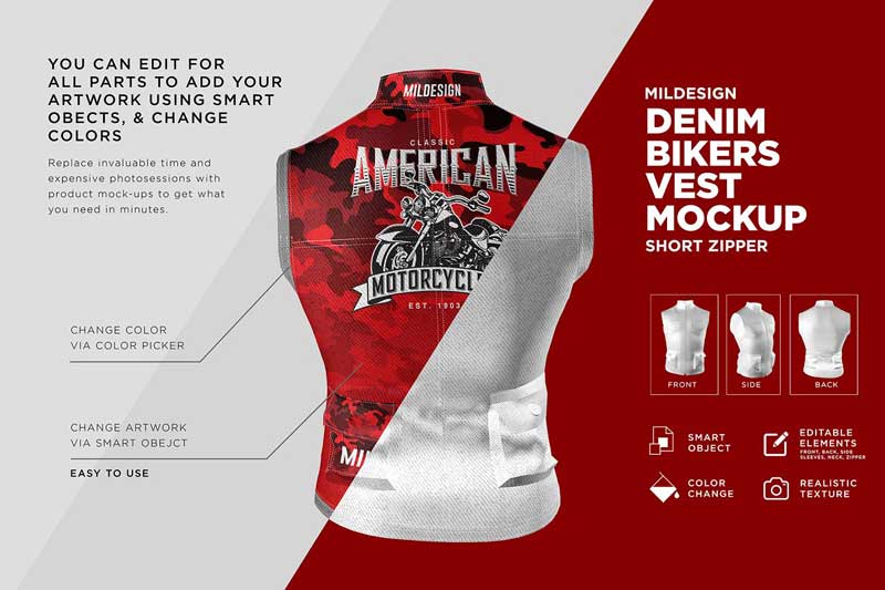 Denim Bikers Vest Mockup 1