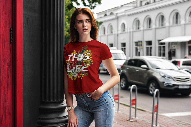 T Shirt Mock Up Walking Girl 2