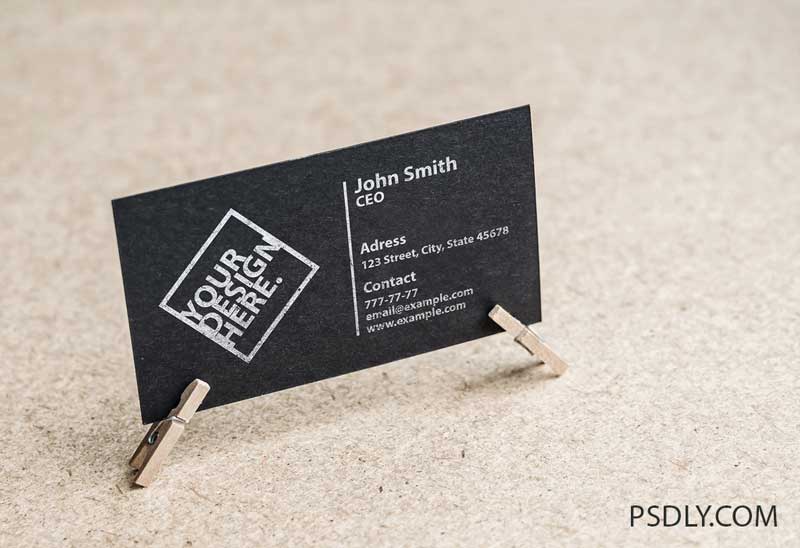 Textured Business Card Mockup with Clothes Pins 279220407