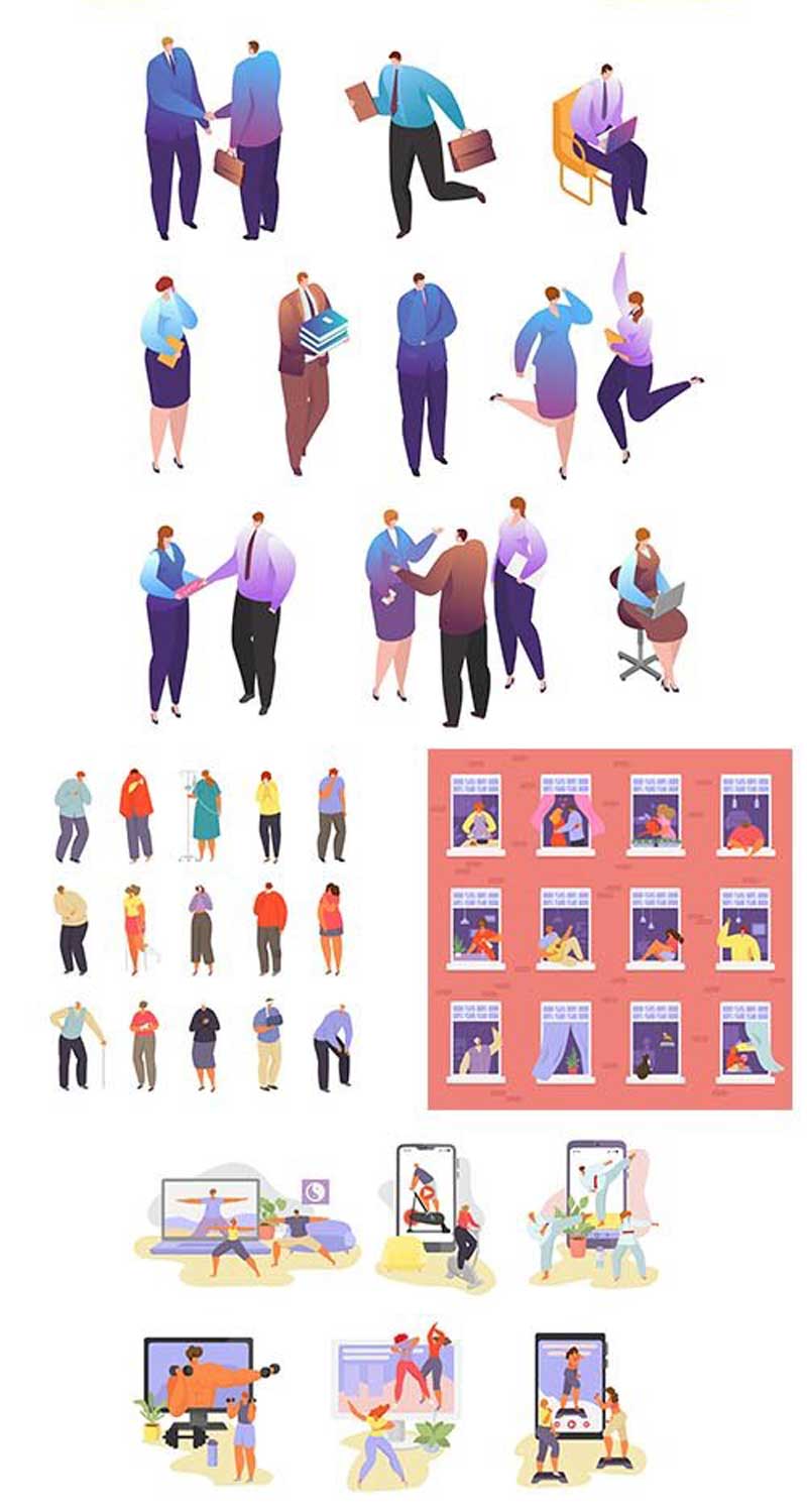 Flat Cartoon Illustration with People Flat Cartoon Illustration with People