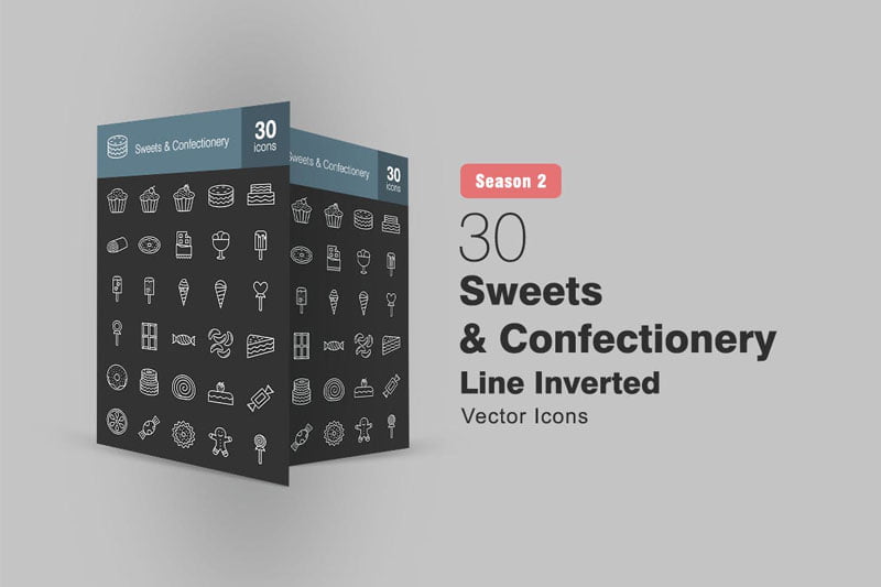 30 Sweets 2526 Confectionery Line Inverted Icons S2