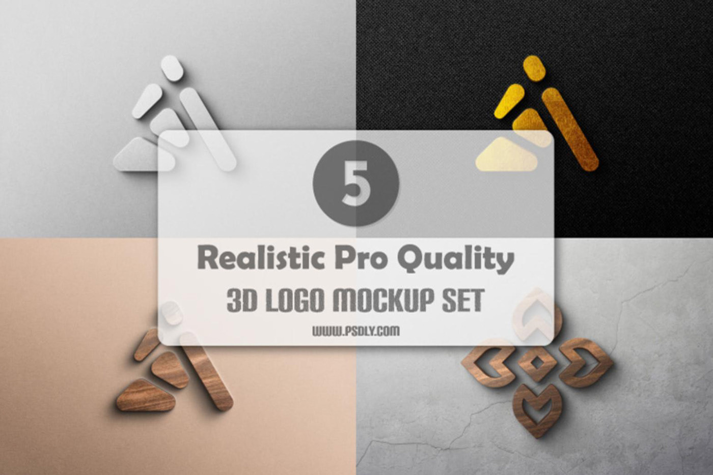 5 Realistic Pro-Quality 3D Logo Mockup Set