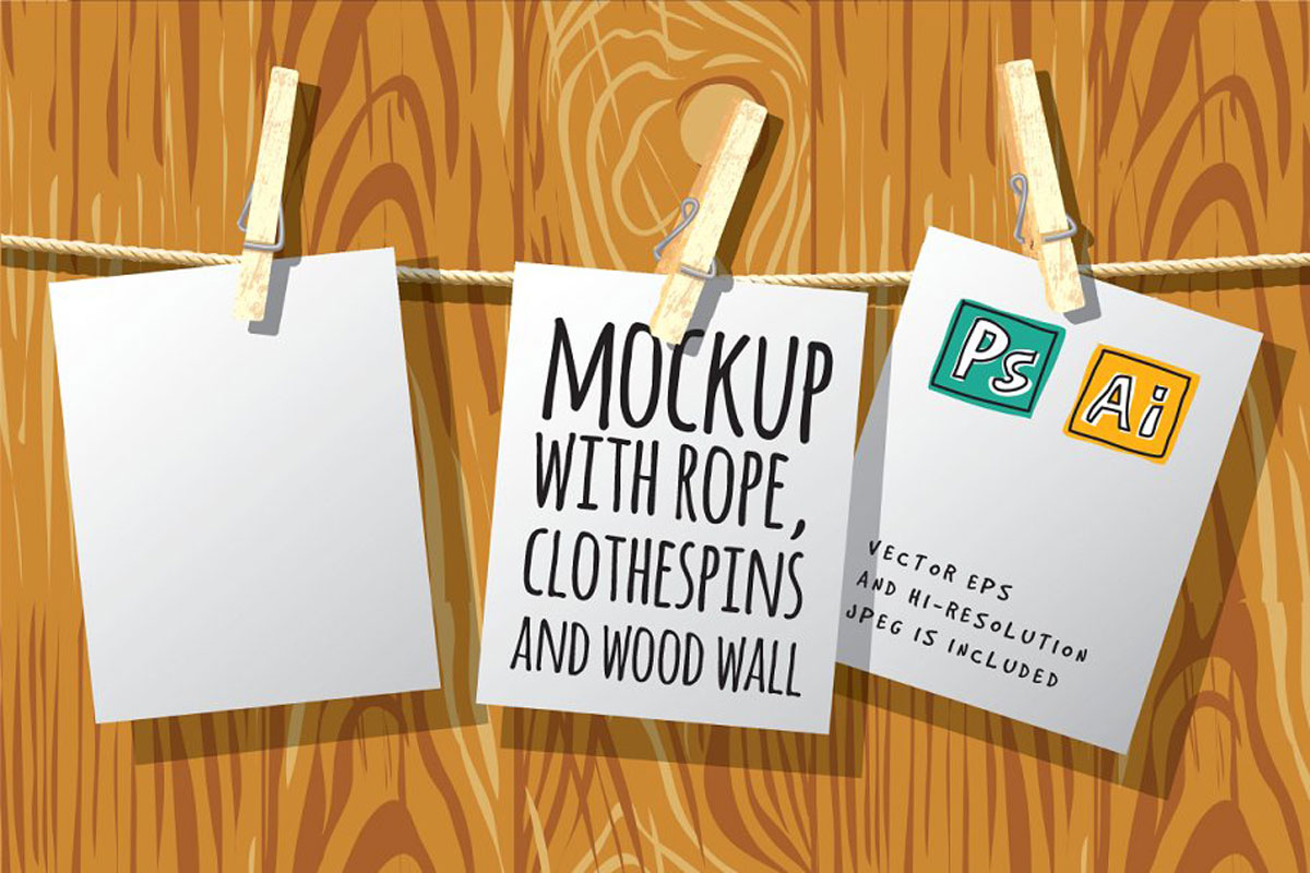 Mockup with rope, clothespins and wo 2880613