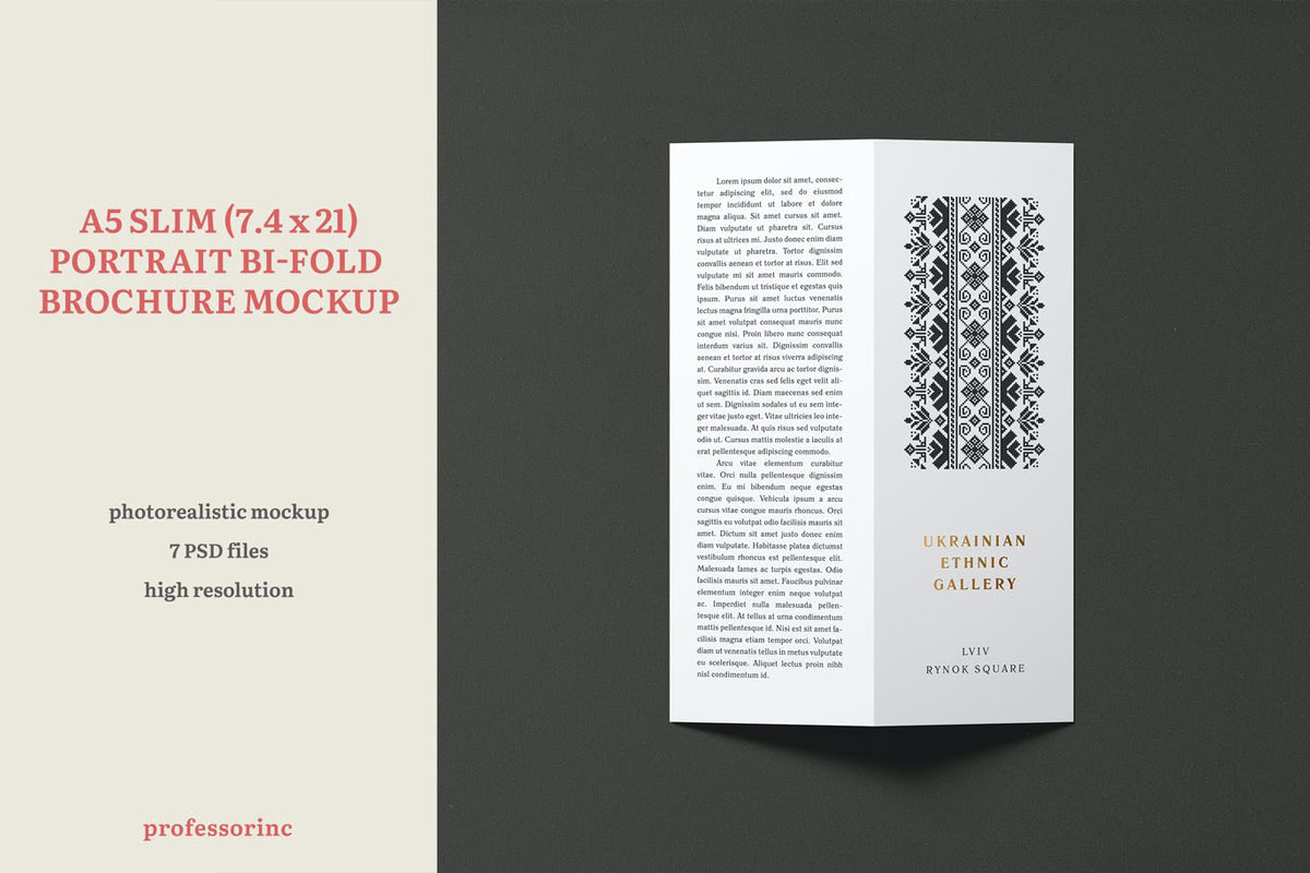 A5 Slim Portrait Bi-Fold Brochure Mockup