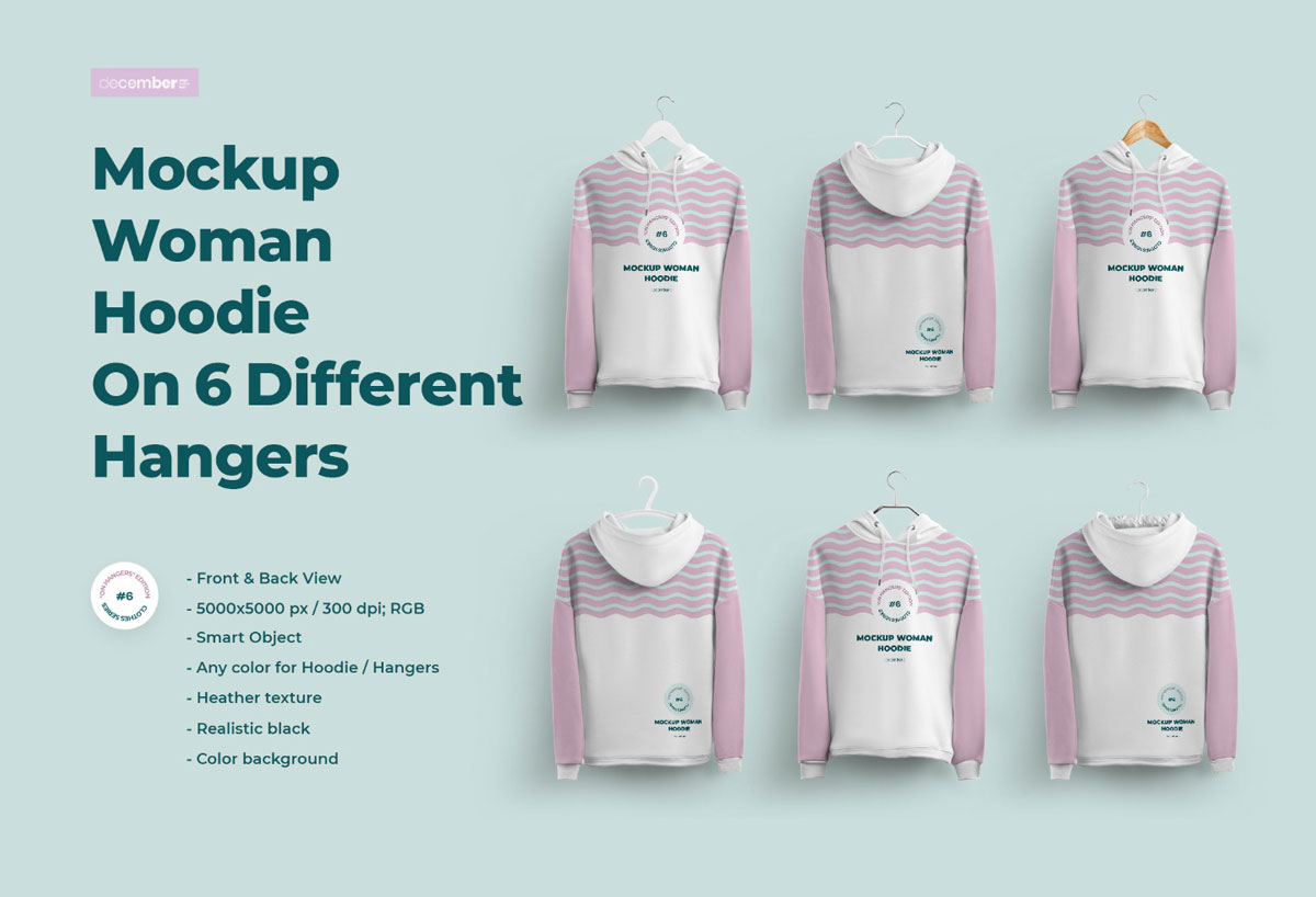 Front and Back Sweatshirt Mockup On 6 Different Hangers