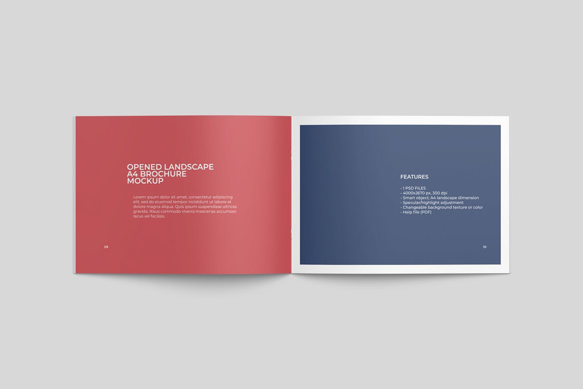 Opened Landscape A4 Brochure Mockup Top View