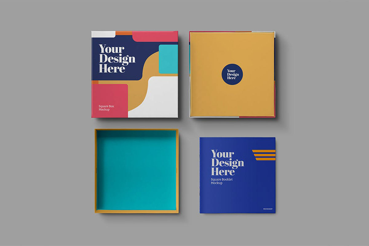 Square Cardboard Jewel Case Slim Paper Box Mockup