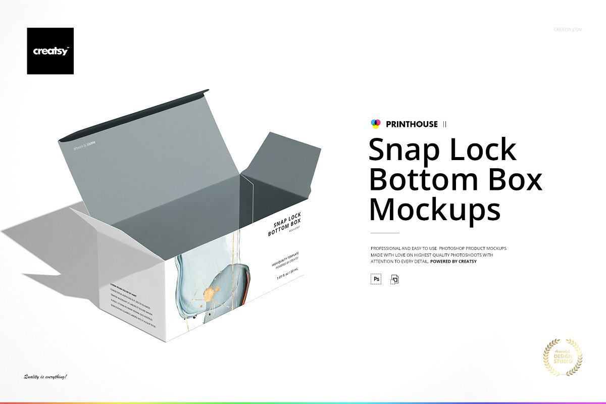 Snap Lock Bottom Box Mockup Set 4665922