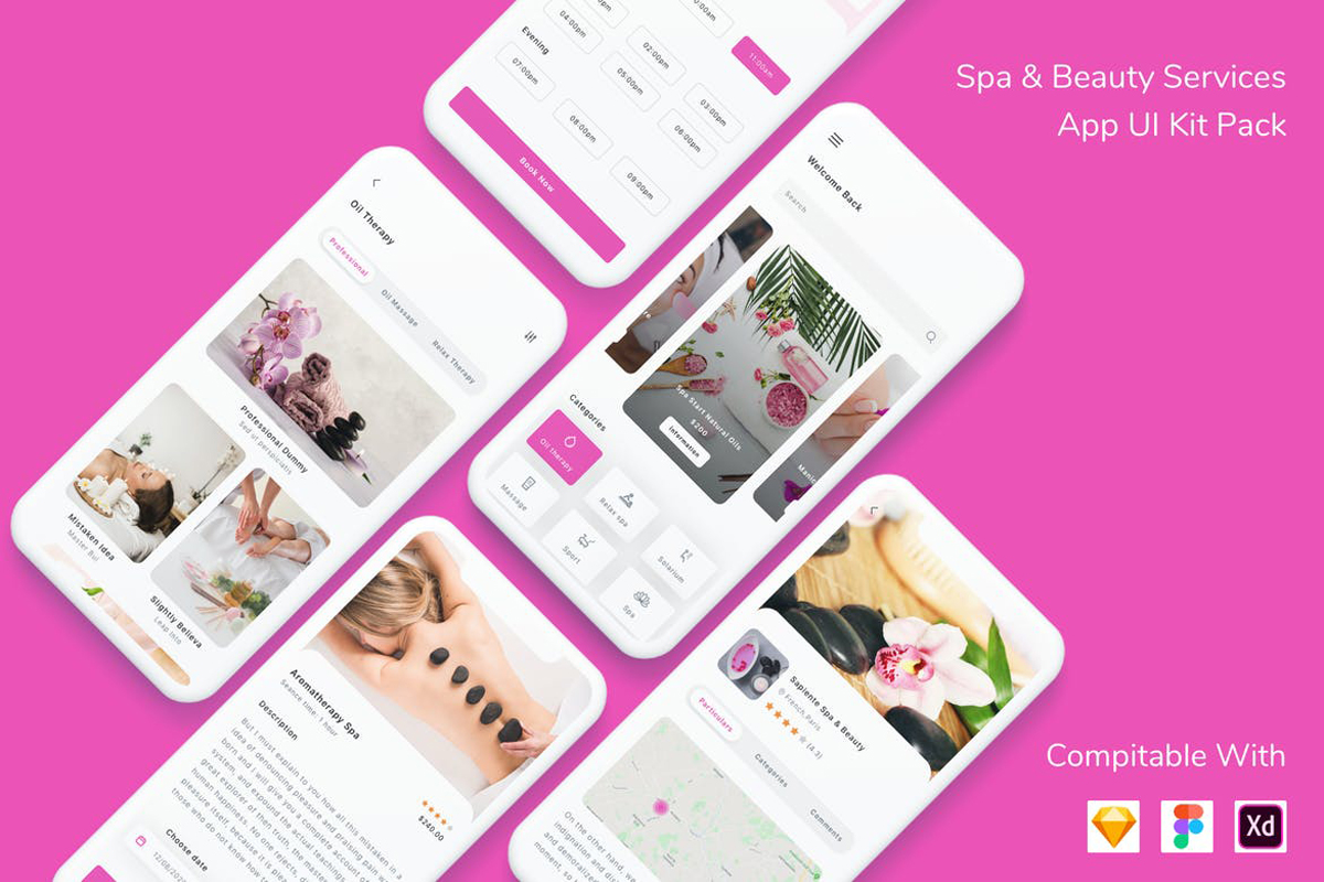 Spa & Beauty Services App UI Kit Pack