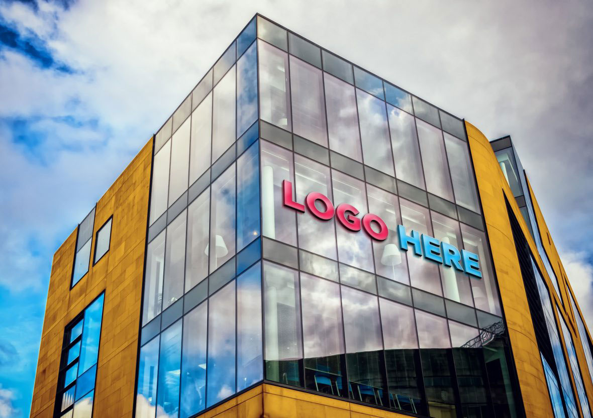 Realistic Building 3D Logo Sign Mockup