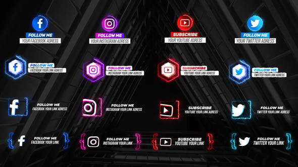 Videohive Neon Social Media Lower Thirds V2 28636724