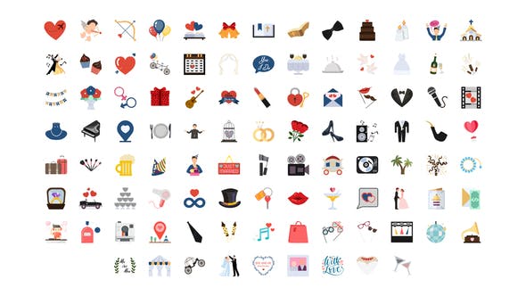 Videohive 100 Wedding Icons 28932172