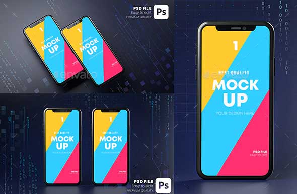 GraphicRiver - Smartphone Mockup Hologram. Dark Background Technology Concept 3D Rendering 29902908