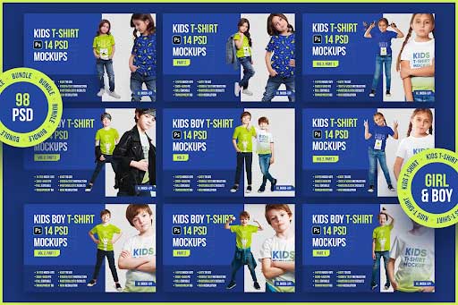 CreativeMarket - Kids T-Shirt PSD Mockups Bundle 5451287
