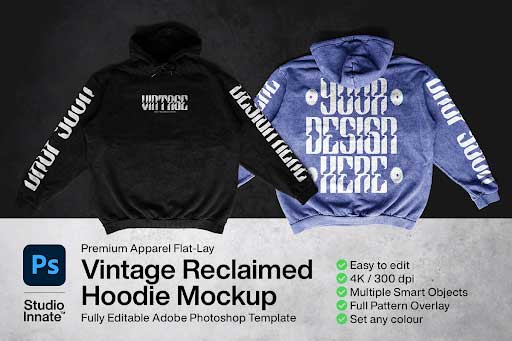 CreativeMarket - Vintage Reclaimed Hoodie Mockup 5835175