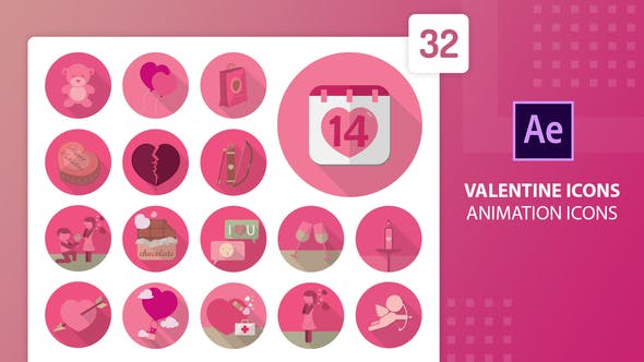 Videohive Valentine Animation Icons After Effects 30291301