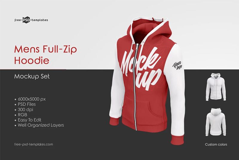 CreativeMarket - Mens Full-Zip Hoodie MockUp Set 3838282