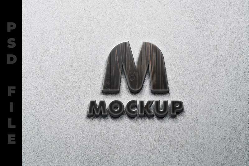 3D Wood Logo Mockup in Wall