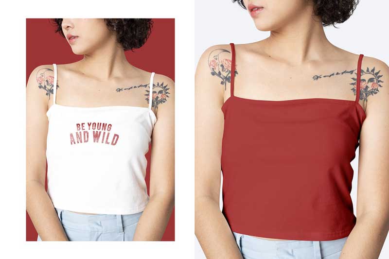 Square tank top psd mockup in red