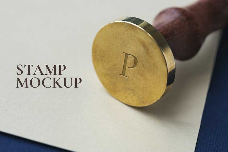 Vintage gold wax seal stamp with a wooden handle