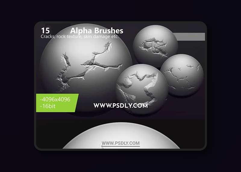 15 Alpha Brushes for Zbrush & Blender (4k/16-bit)
