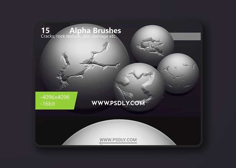 15 Alpha Brushes for Zbrush & Blender (4k/16-bit)