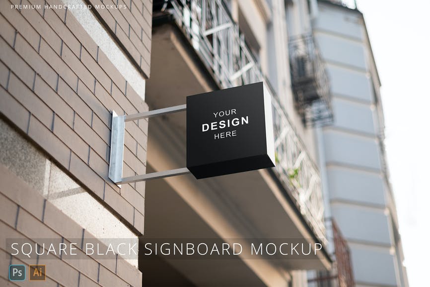 Square Black Signboard Street Logo Mockup