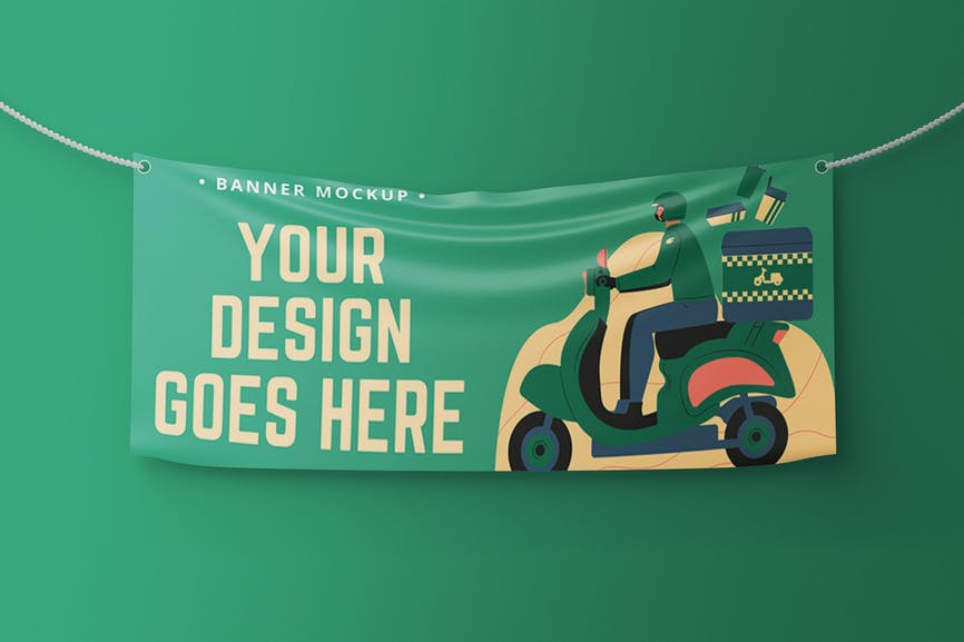 Banner Mockup hanging on the wall