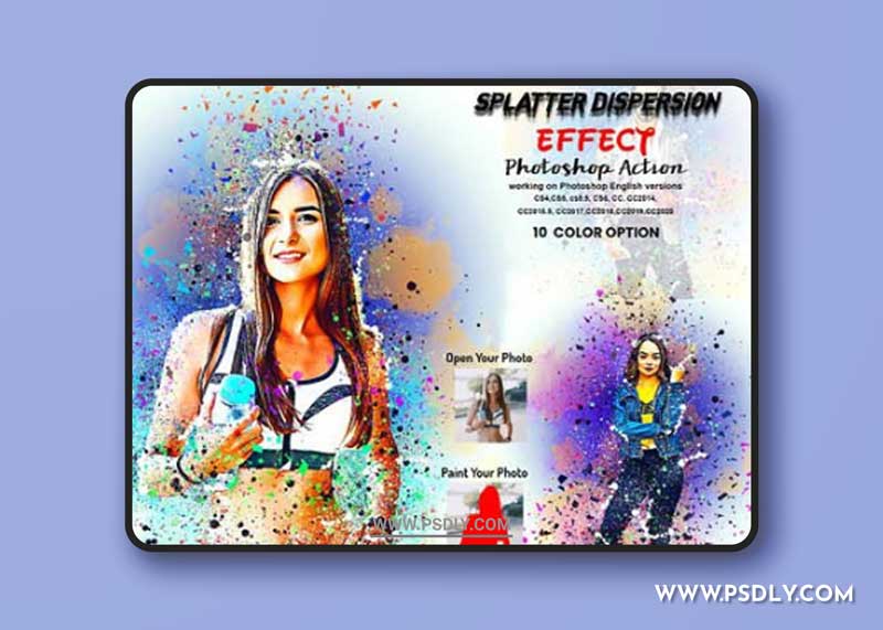 Splatter Dispersion Effect Action for Photoshop + Brushes