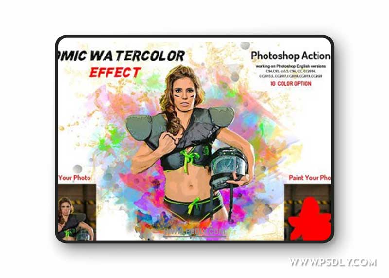 Comic Watercolor Effect Action for Photoshop + Brushes