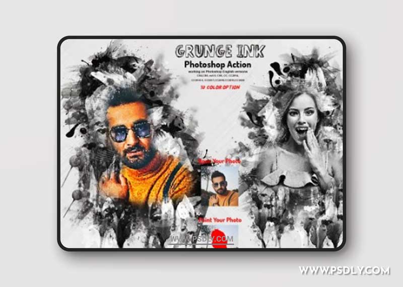 CreativeMarket - Grunge Ink Photoshop Action 5946063