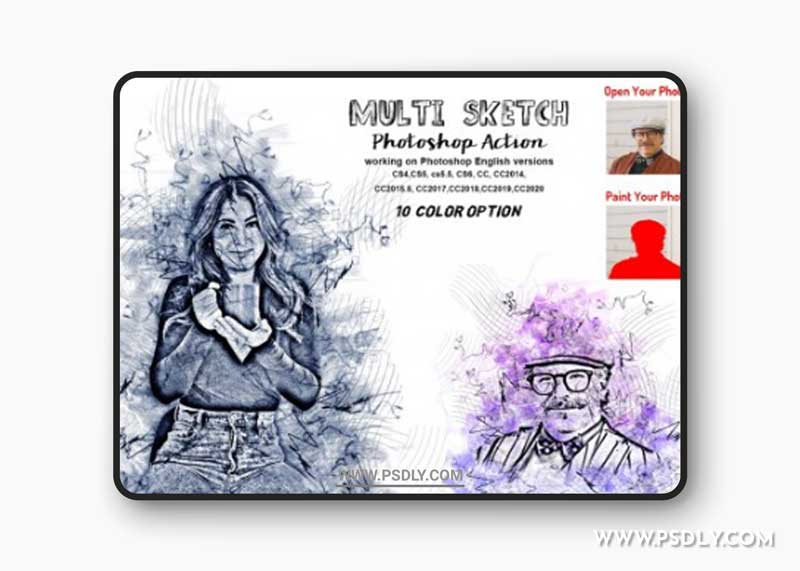 CreativeMarket - Multi Sketch Photoshop Action 6296759
