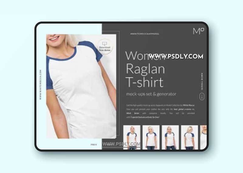 CreativeMarket - Woman Raglan T-shirt Mock-ups Set 6197552
