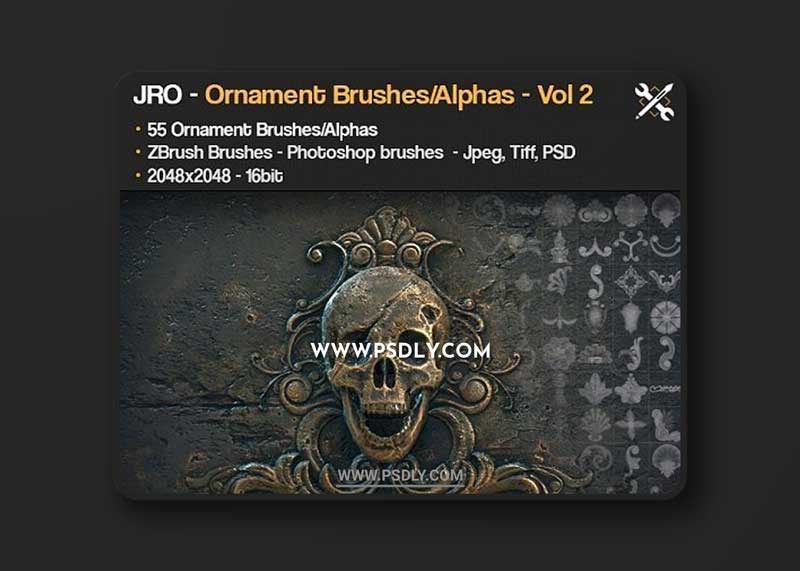 ZBrush/SP - 55 Ornament Brushes + alpha/height maps - Vol2