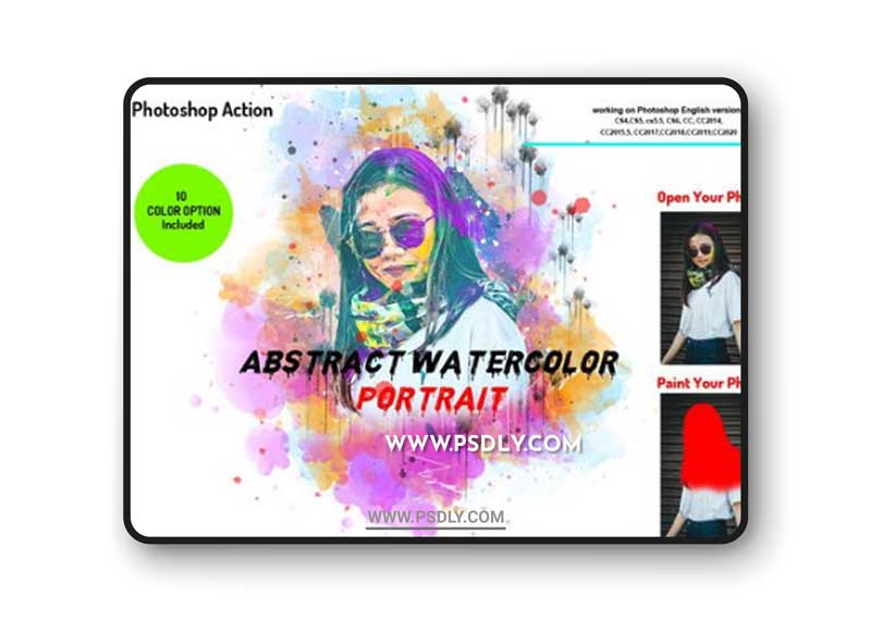 Abstract Watercolor Portrait Action for Photoshop + Brushes