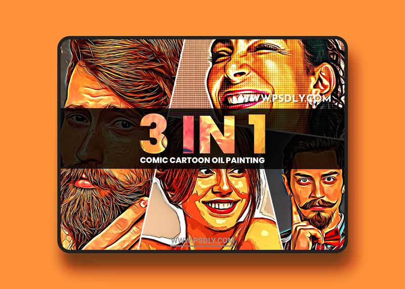 CreativeMarket - 3 in 1 Comic Cartoon Oil Painting 6406373