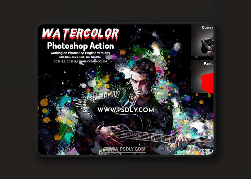 CreativeMarket - B & W Watercolor PS Action 6366320