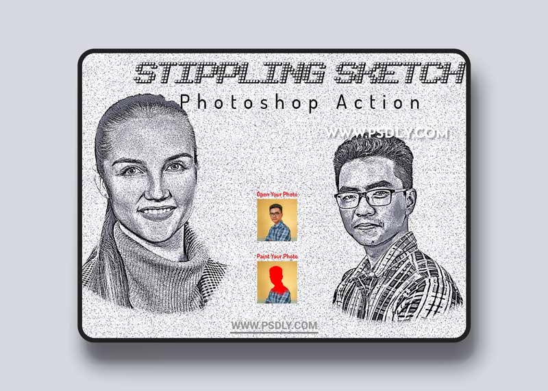 CreativeMarket - Stippling Sketch Photoshop Action 6405400