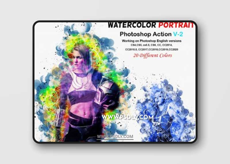 CreativeMarket - Watercolor Portrait PS Action V-2 6143547