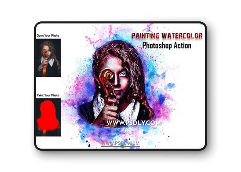 Painting Watercolor Action for Photoshop + Brushes
