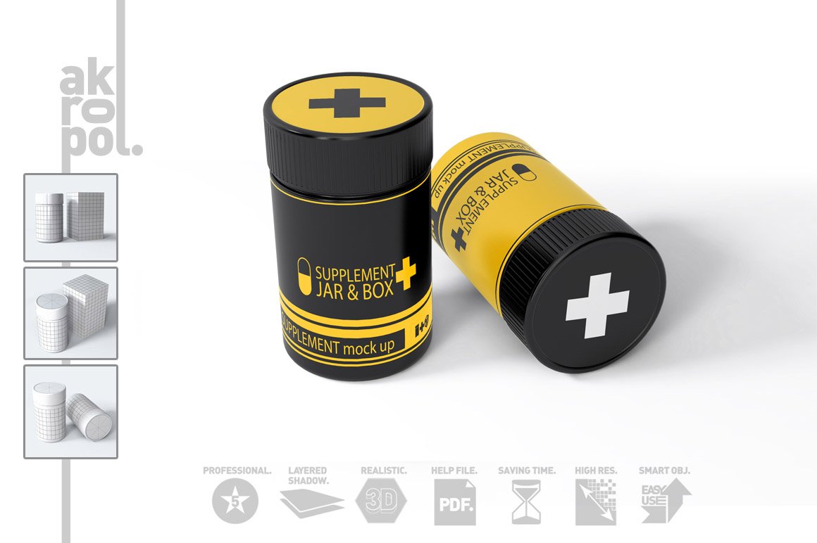 CreativeMarket - Supplement Jar & Box Mock-Up 3949505