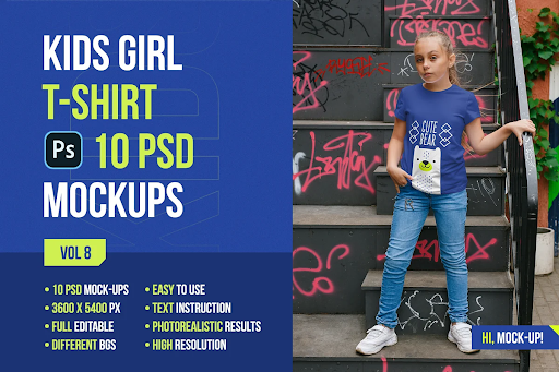 CreativeMarket - Kids Girl T-Shirt Mockups Vol8 5753184