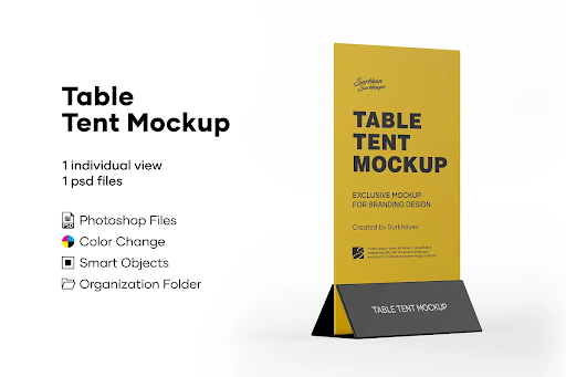 CreativeMarket - Plastic Table Tent Mockup 5242102