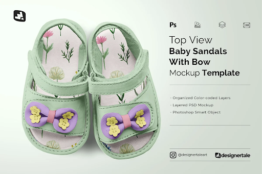 CreativeMarket - Topview Baby Sandals With Bow Mockup 5174785