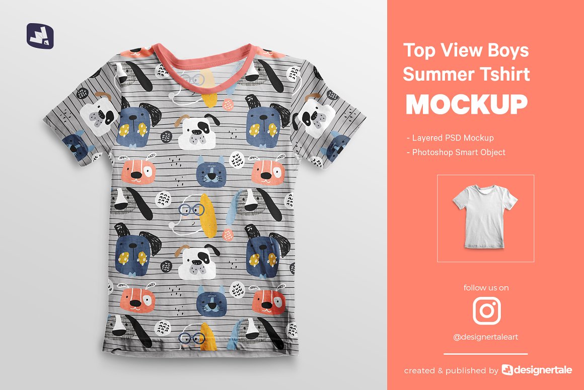 CreativeMarket - Top view Boy’s Summer Tshirt Mockup 4737638