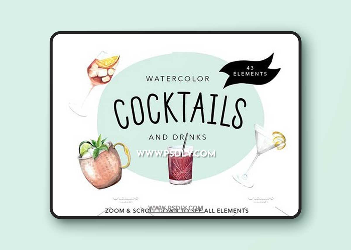 Watercolor Cocktails and Drinks Set