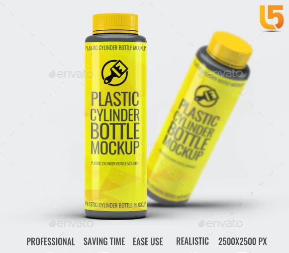 GraphicRiver - Plastic Cylinder Bottle Mock-Up 212480606
