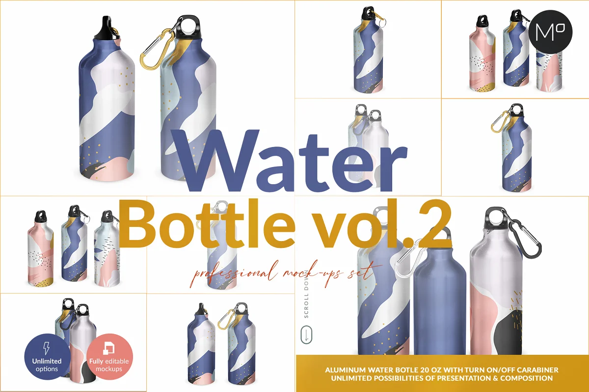 CreativeMarket - Aluminium Water Bottle II Mock-ups 5502409
