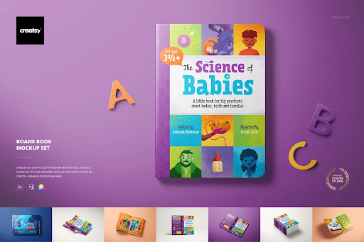 CreativeMarket - Board Book Mockup Set 6425964